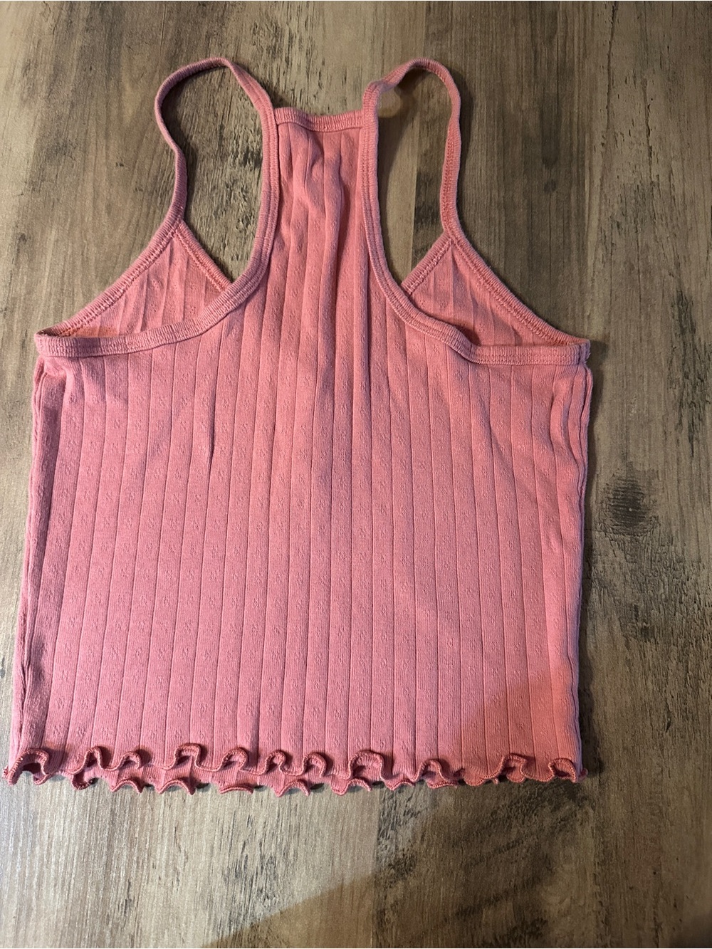 Essentials Pink Ribbed Racerback Crop Tank with Button Front - Picture 3 of 3